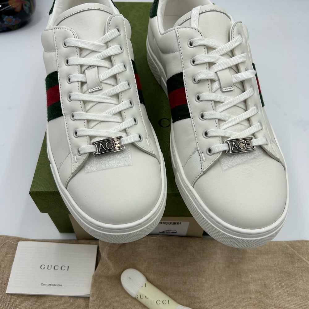 Women's Gucci, ace leather, web stripe sneakers size 40 made in Italy - Picture 5 of 13